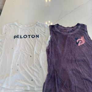 Peloton bundle white t shirt with stars and Purple Sleeveless Top